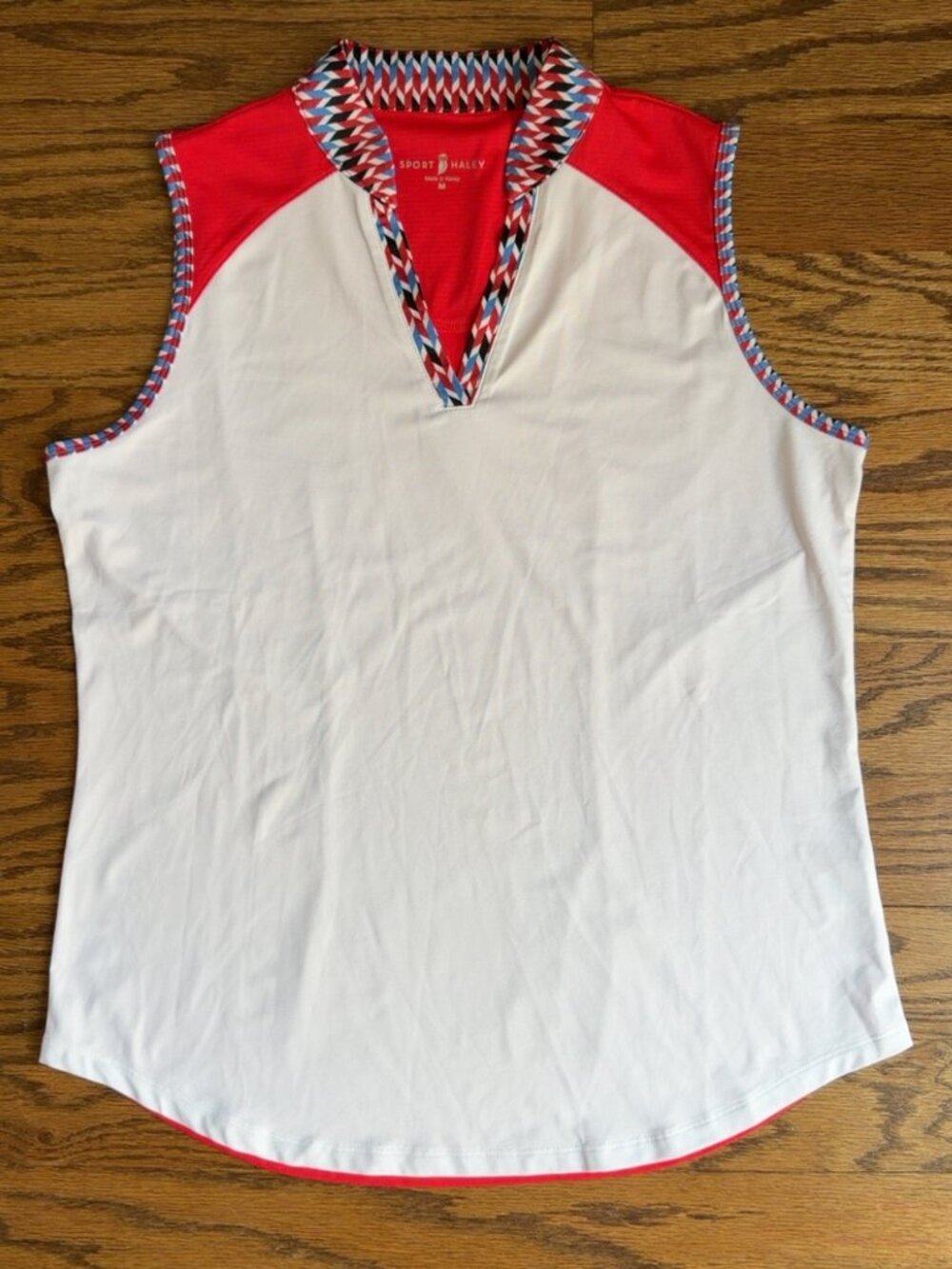 Sport Haley Women's Sleeveless Golf Polo Red White Geometric Size M